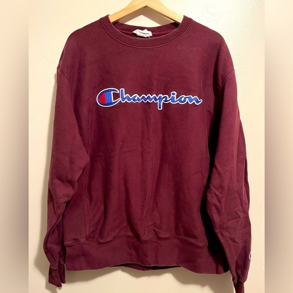 Vtg Champion Women Burgundy Crewneck Pullover Streetwear Sweatshirt